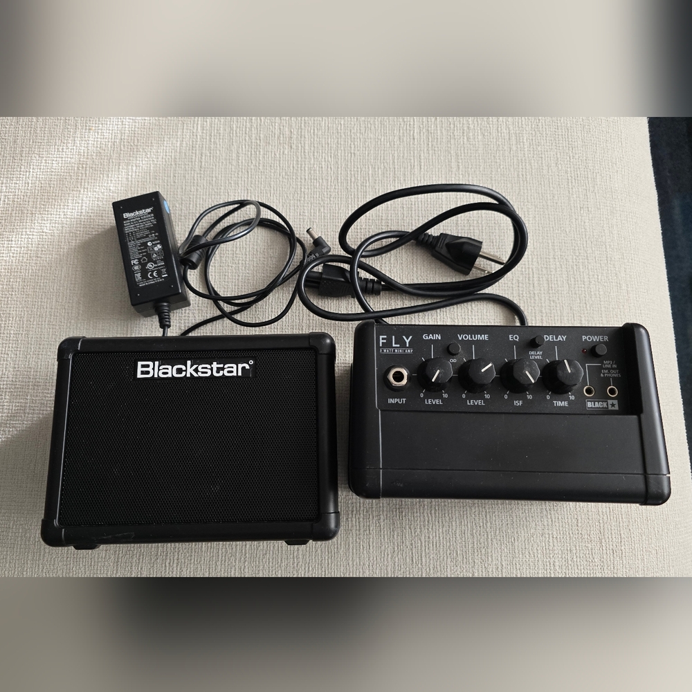 FLY Stereo Pack: FLY 3 mini amp, FLY 103 extension cabinet, and Power Supply
